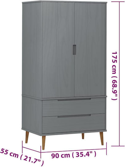 Doppeltür Kleiderschrank Grey 90x55x175cm