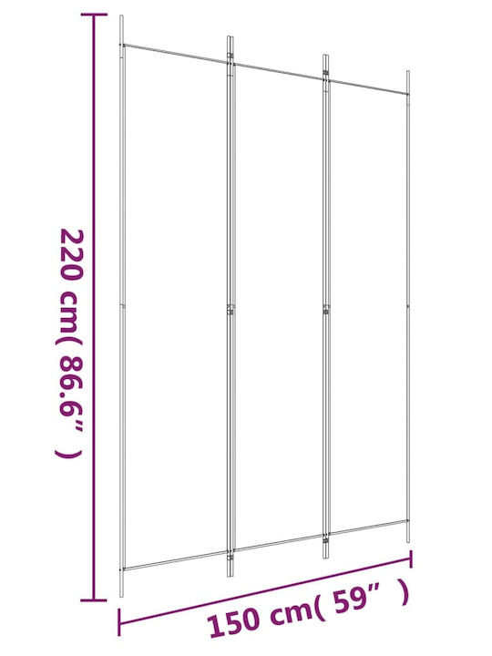 vidaXL Декоративен Параван Текстилен с 3 Панела White 150x220см