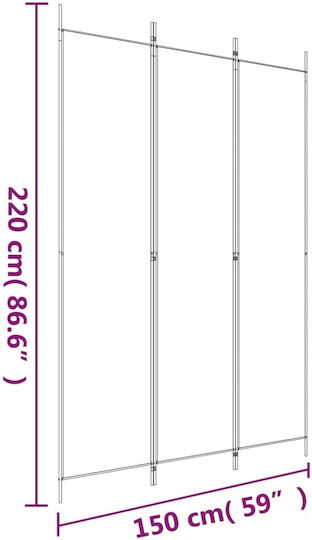 vidaXL Decorativ Paravan Tesatura cu 3 Panouri White 150x220cm