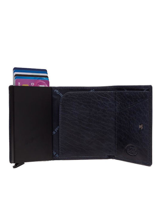 Leather Men's Wallet Cards with RFID and Slide Mechanism Blue