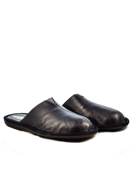 Yfantidis Men's Leather Slippers Black