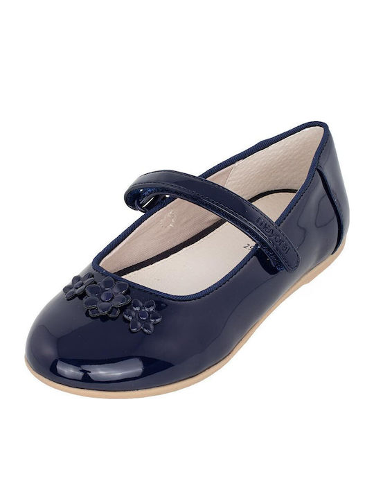 Kids Patent Leather Ballerinas with Hoop & Loop Closure Blue