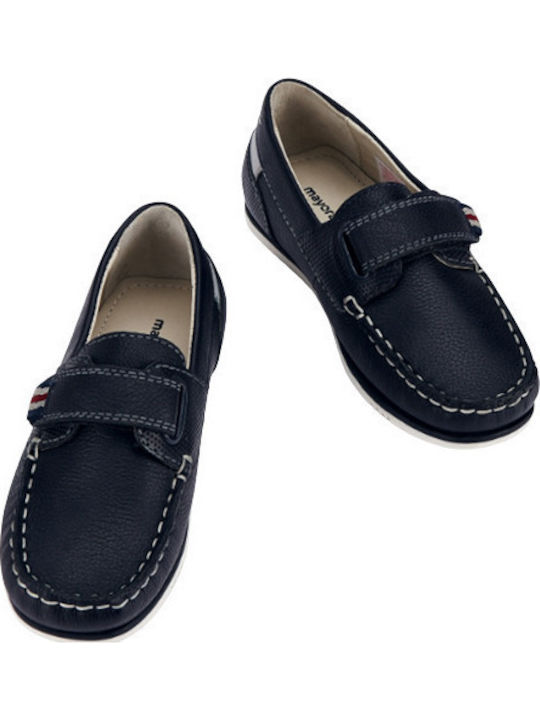 Boys Anatomic Leather Moccasins with Velcro Navy Blue