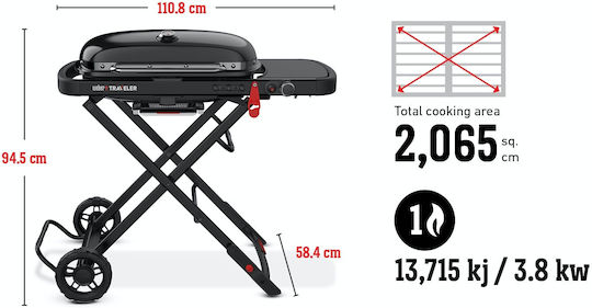 Weber Traveler Stealth Edition Tragbar Gasgrill Rost 63.5cmx34.3cmcm mit 1 cm 3.8kW