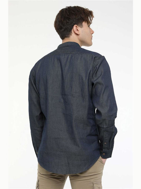 Frank Tailor Men's Shirt Long Sleeve Denim Navy Blue