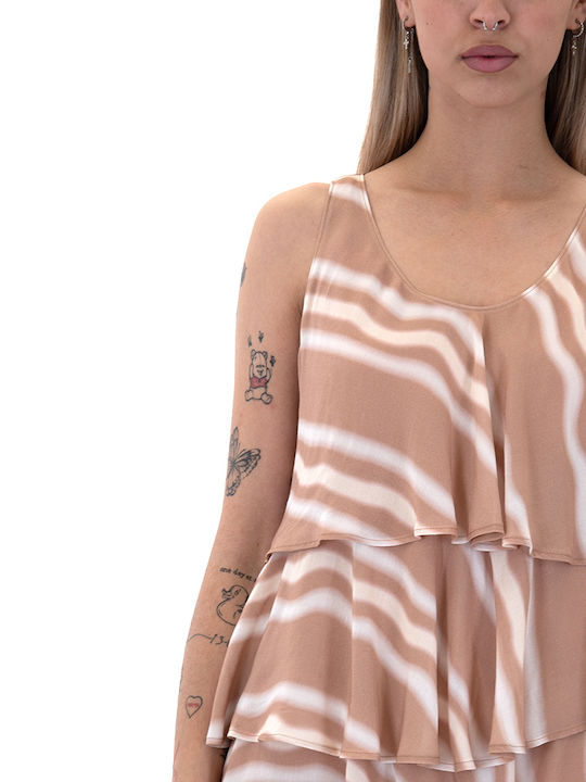 Sommer Mini Kleid mit Rüschen Braun