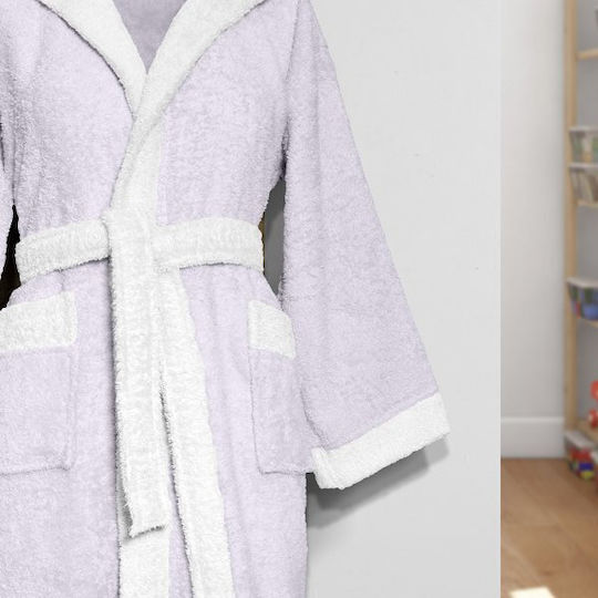 Lino Home Kids Hooded Bathrobe Lila / White Lino Home Kids Hooded Bathrobe Lila / White