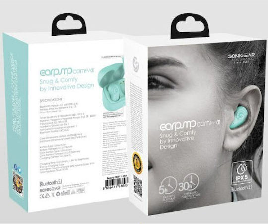 Sonic Gear Comfy 1 In ear Bluetooth хендсфри Слушалки с Устойчивост на Пот и Кутийка за Зареждане Мента