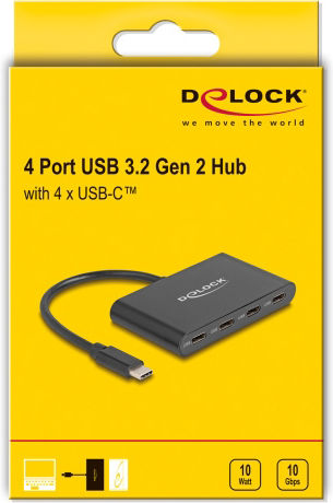 DeLock USB-Hub 4 Anschlüsse USB 3.2 mit USB-C Anschluss Grau