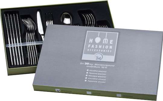 HFA 30-Piece Stainless Steel 18/10 Silver Cutlery Set Festos
