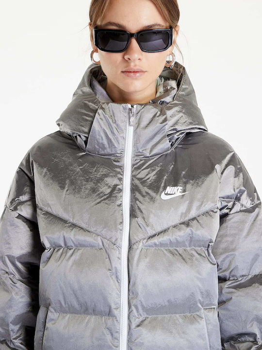 Therma Fit City Μακρύ Γυναικείο Puffer Μπουφάν για Χειμώνα Ασημί