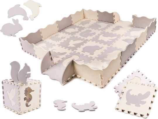Interactive Foam Floor Puzzle with Animals Grey-Ecru 36pcs