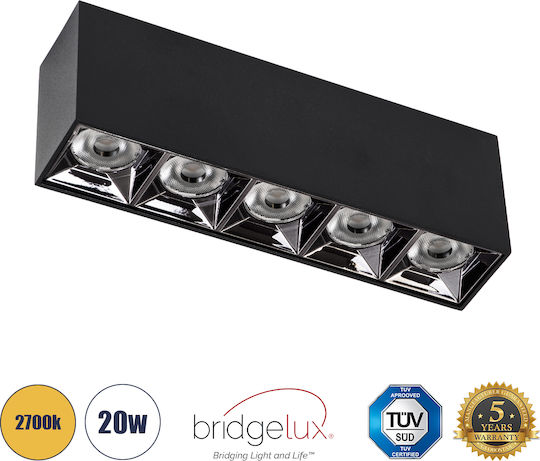 GloboStar Luminar Superior LED Θερμό Λευκό Σποτ με 5 Φώτα σε Μαύρο Χρώμα