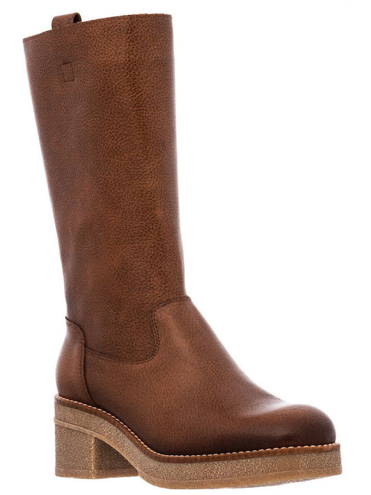 Marila Footwear Leather Women's Boots with Zipper Tabac Brown