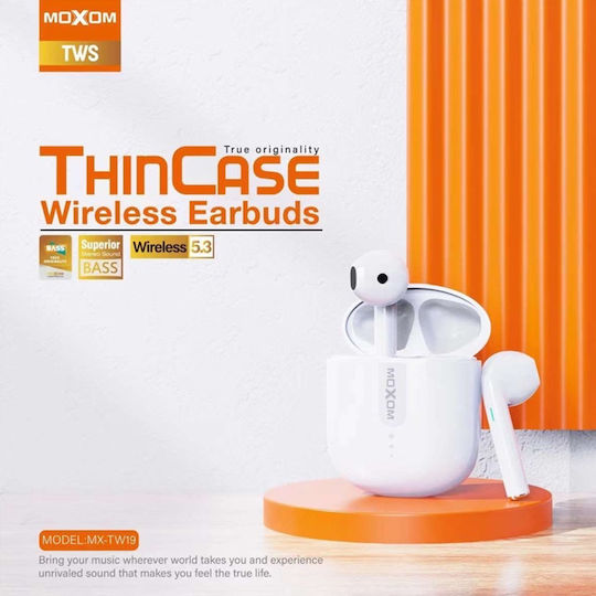 Moxom MX-TW19 Earbud Bluetooth Handsfree Ακουστικά με Θήκη Φόρτισης Λευκά