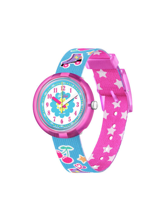 FlikFlak Kids Analog Watch Disco Pop with Fabric Strap Light Blue