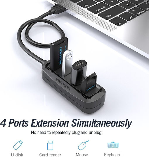 Vention USB 2.0 4 Port Hub with USB-A Connection