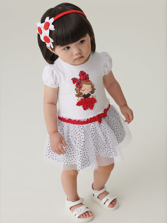 Mayoral Παιδικό Φόρεμα Τούλινο Πουά Κοντομάνικο Λευκό