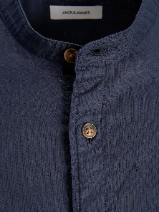 Long-sleeved Linen Shirt Navy Blue