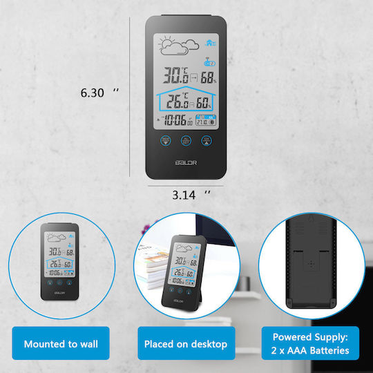 Baldr LCD Touch Screen Wireless Digital Weather Station Wall Mounted / Tabletop Black
