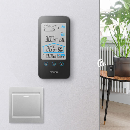 Baldr LCD Touch Screen Wireless Digital Weather Station Wall Mounted / Tabletop Black