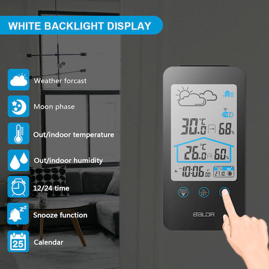 Baldr LCD Touch Screen Wireless Digital Weather Station Wall Mounted / Tabletop Black