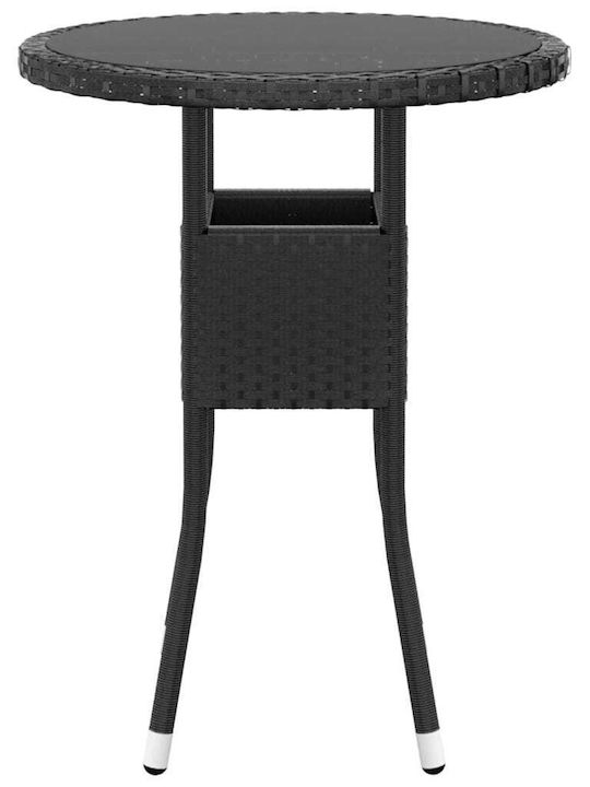 Masa pentru spații exterioare mici Rattan cu suprafață din sticlă Negru 60x60x75buc