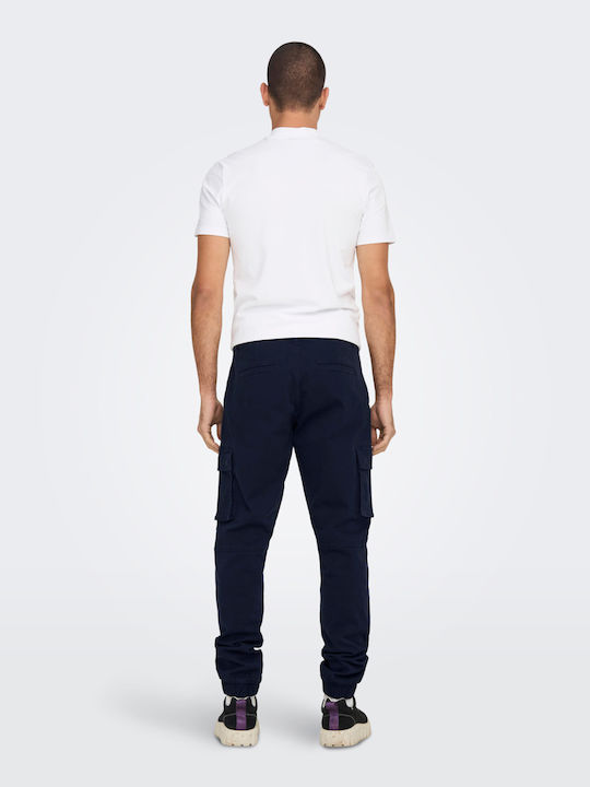 Ανδρικό Παντελόνι Cargo Ελαστικό Slim Fit Navy Μπλε