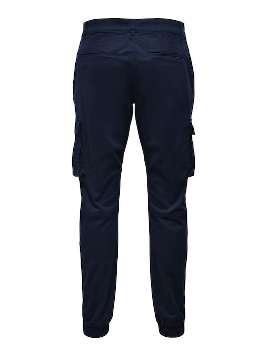 Ανδρικό Παντελόνι Cargo Ελαστικό Slim Fit Navy Μπλε