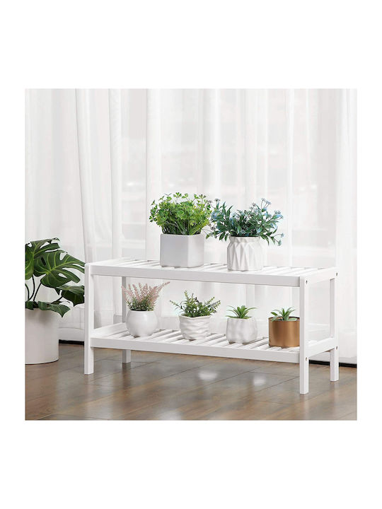Bamboo Shoe Organizer with 2 Shelves White 70x26x33cm