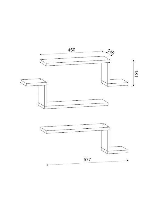 Lowa White Wall Shelves (3 Pieces) 57.7x14.5x18cm