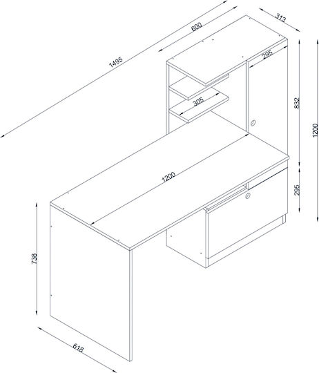 Schreibtisch Merino Holz mit Bücherregal White / Walnut 149.5x61.8x120cm