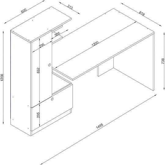 Schreibtisch Domingo mit Bücherregal 149.5x60x120cm White / Walnut