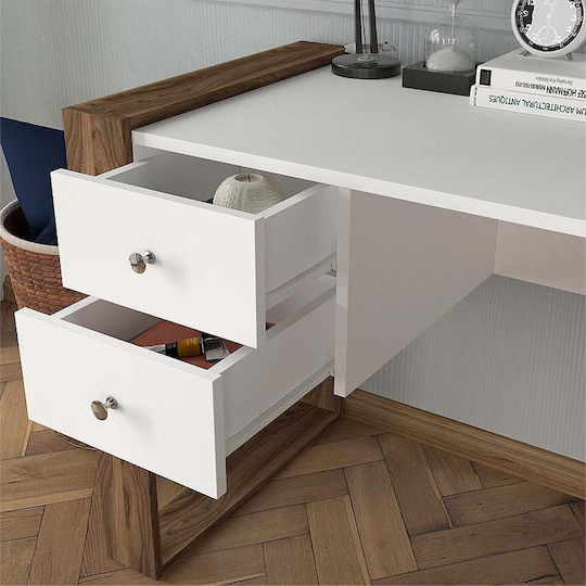 Birou Fernando Din Lemn Alb / Nuc 158,4x60x72,2 cm