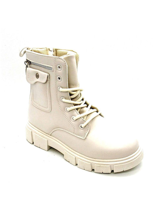 Women's Boots Bikers Flat KTL JR2103 Beige