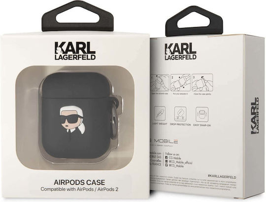 Karl Lagerfeld Karl Head 3D Θήκη Σιλικόνης με Γάντζο σε Μαύρο χρώμα για Apple AirPods