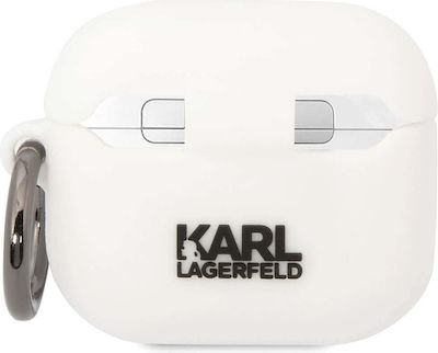 Karl Lagerfeld Karl Head 3D Hülle Silikon mit Haken in Weiß Farbe für Apple AirPods 3