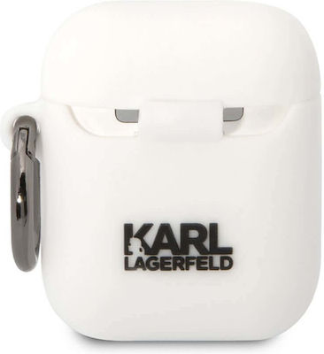 Karl Lagerfeld Karl Head 3D Case Silicone with Hook in White color for Apple AirPods 1 / AirPods 2