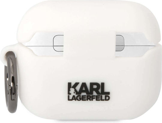Karl Lagerfeld Karl Head 3D Hülle Silikon mit Haken in Weiß Farbe für Apple AirPods Pro