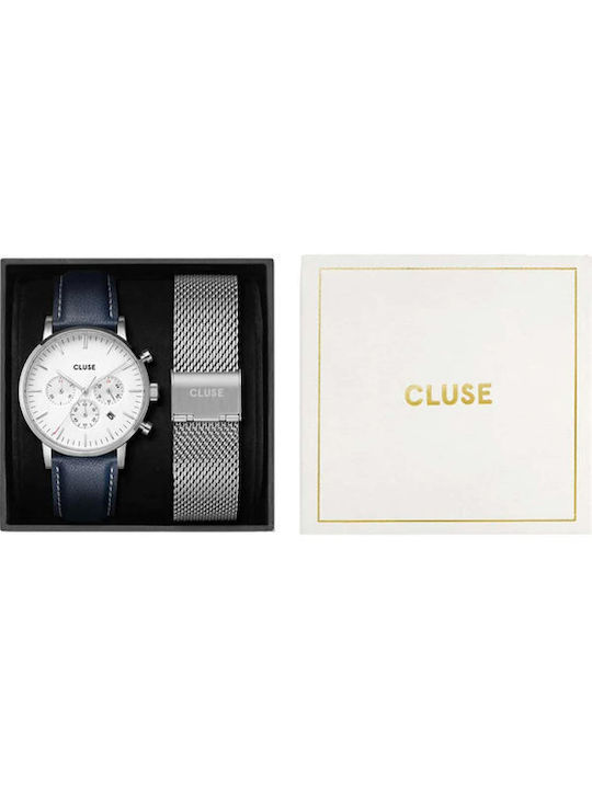 Cluse Aravis Men's Watch 40mm Chronograph Battery with Blue Leather Strap