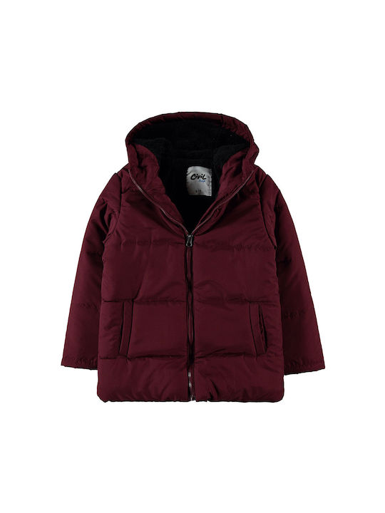 Civil Boys Quilted Coat Burgundy with Lining & Ηood