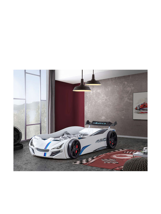 Turbo Plus Детско Легло Кола Единично Бял за Матрак 90x190см