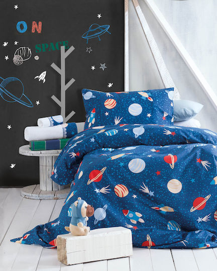 Rythmos Space Odyssey Set Kids Duvet Cover Single with Pillowcase Cotton Blue 160x250cm