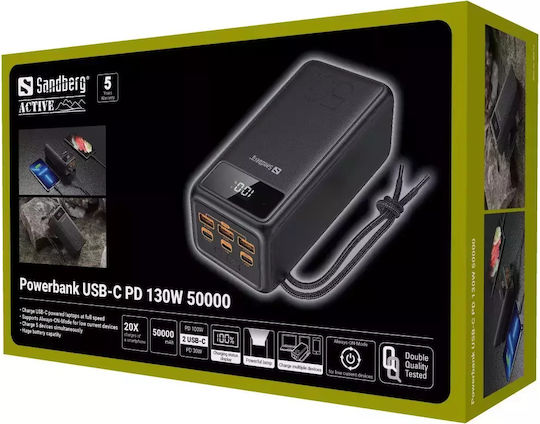 Sandberg Active Power Bank 50000mAh 130W with 3 USB-A Ports and 2 USB-C Ports Power Delivery Black