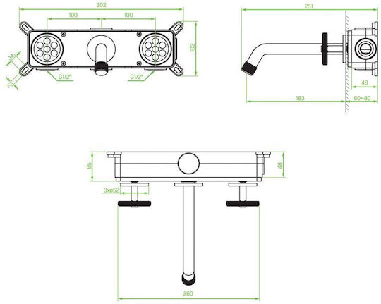 Laveo MURO Built-in Mixer & Spout Set for for Bathroom Sink 1 Exit Black