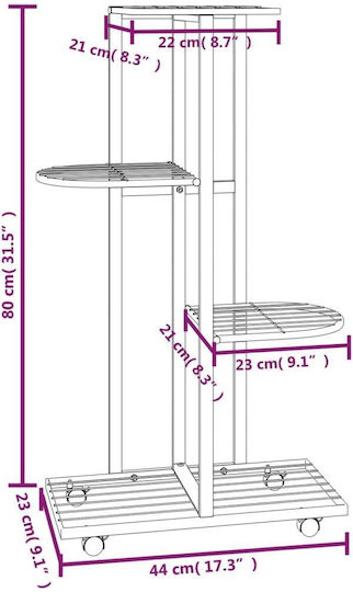 vidaXL Pot Rack Metal White with Wheels 44cmx23cmx80cmcm.