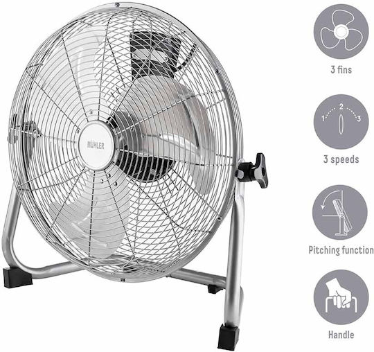 Muhler Ανεμιστήρας Δαπέδου 60W Διαμέτρου 35.56cm Ασημί
