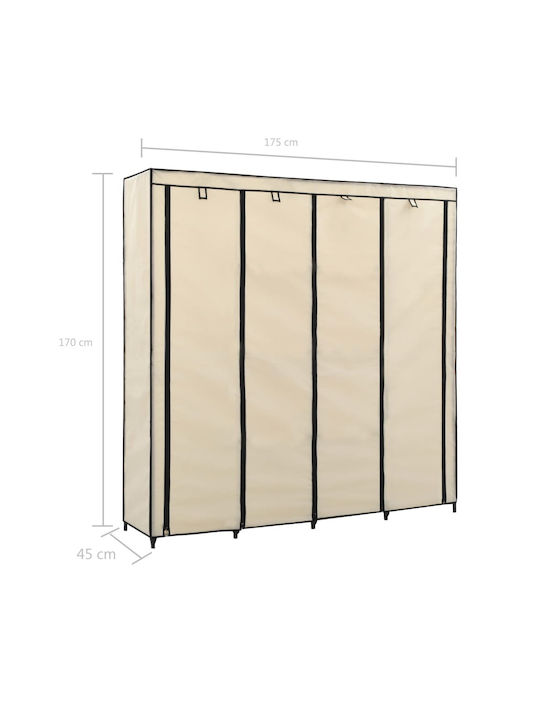 vidaXL Fabric Wardrobe with Zipper and Shelves in Beige Color 175x45x170cm
