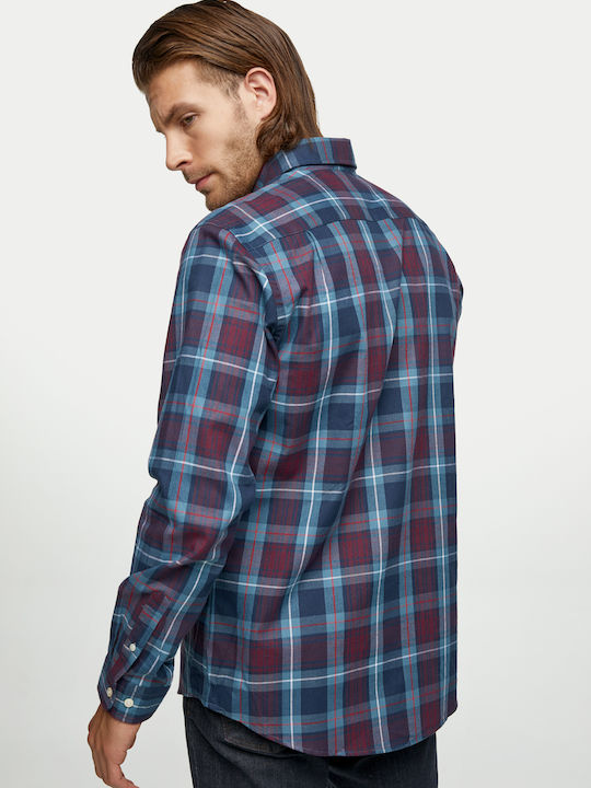 Redgreen 151331902 Men's Shirt Long Sleeve Cotton Checked Petrol Blue