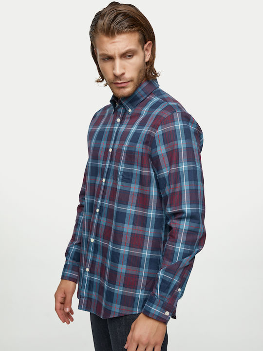 151331902 Long-sleeved Shirt Checked Petrol Blue